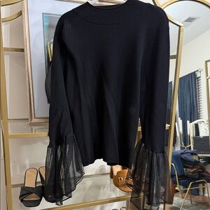 Anthropologie Black Top with Sheer Sleeves